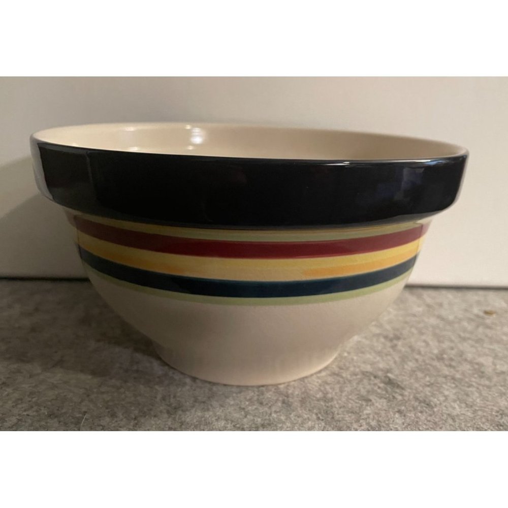 Vintage 8" Stoneware Mixing Bowl With Colored Stripes   # 1771